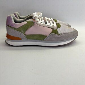 Trendy Women's Sneakers with Pink, Green, and Gray Accents